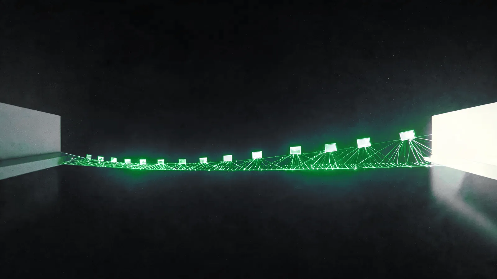 Trilha de luz ligando dois painéis, ilustrando a troca de player